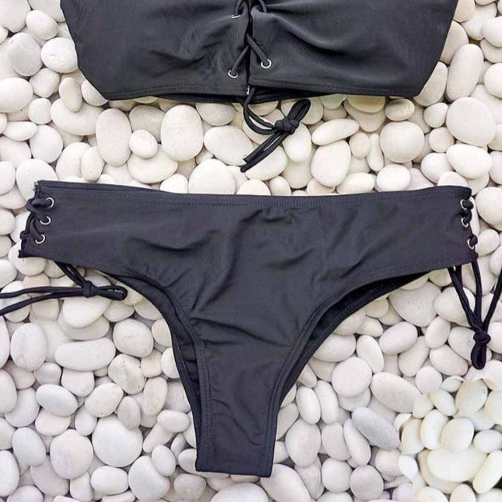 Lace Up Front Racer Bikini Swimsuit Two Piece Set - Picture 10 of 11
